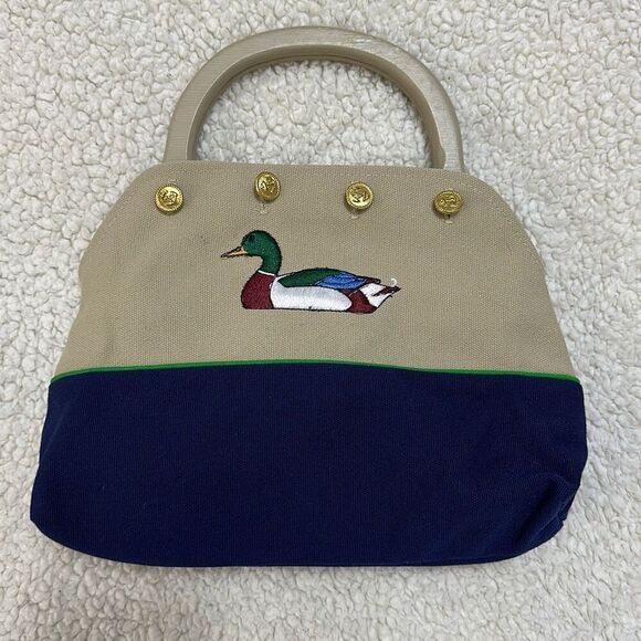 Vintage Embroidered Duck Button Wood Handle Bag - Picture 1 of 10